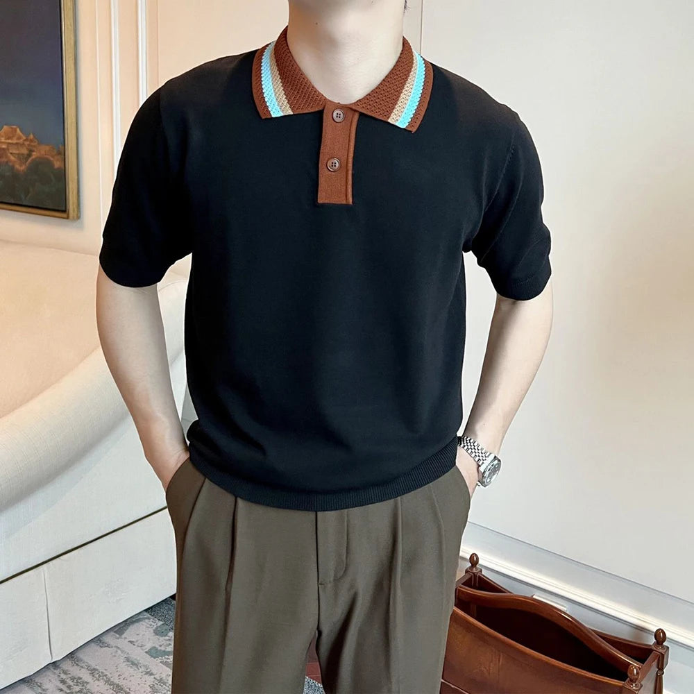 Vintage-Style Knit Polo Tee