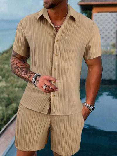 Button-Up Ribbed Shirt & Shorts Set