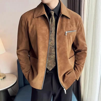 Faux Suede Office Zip Jacket