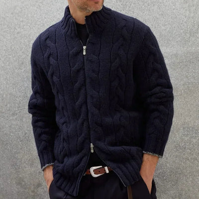 Textured Knit Zip-Up Sweater