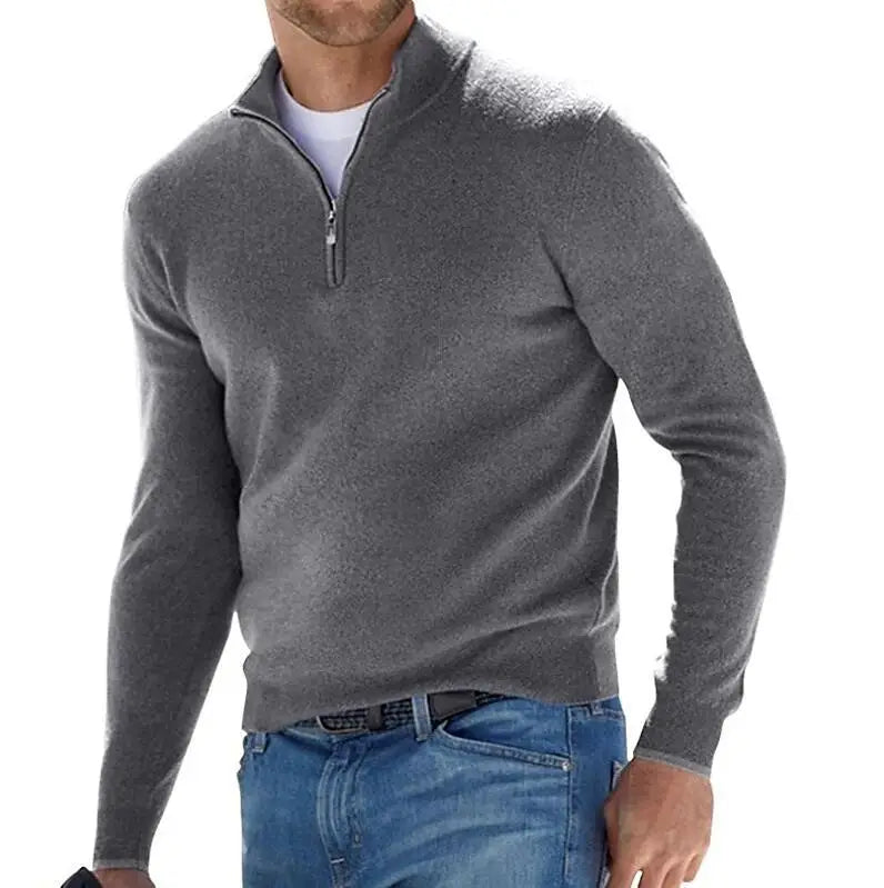 Casual Knit Pullover With Zip
