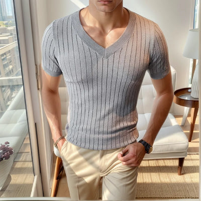 Vertical Knit V-Neck Tee