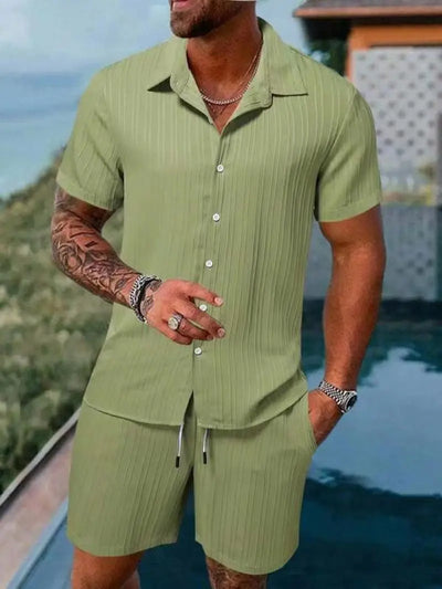 Button-Up Ribbed Shirt & Shorts Set