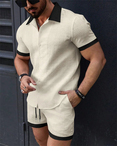 Contrast Collar Button Lounge Set