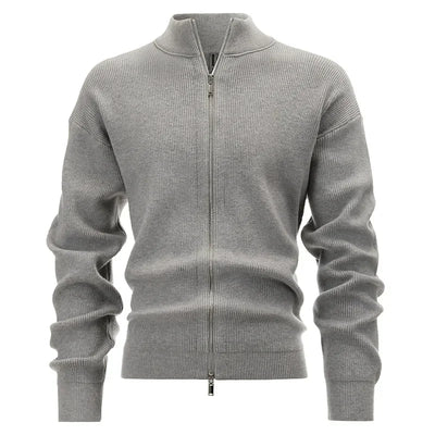 Ribbed Full-Zip Cotton Sweater