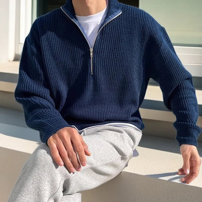 Casual Ribbed Half-Zip Pullover