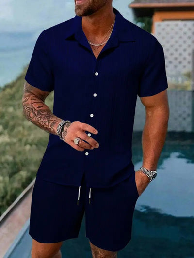 Button-Up Ribbed Shirt & Shorts Set