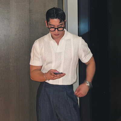 Vintage Ribbed Knit Polo