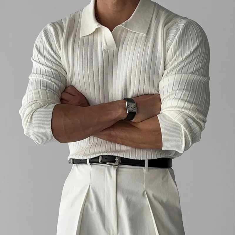 Ribbed Knit Polo Sweater