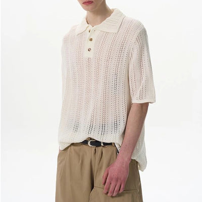 Summer Mesh Knit Polo Tee