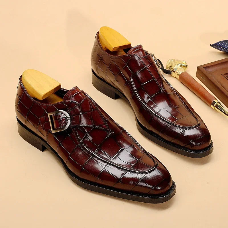 Glossy Crocodile Monk Loafers