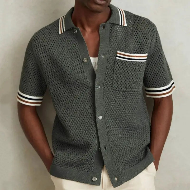 Retro Textured Knit Polo Shirt