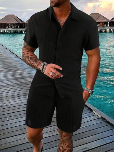 Button-Up Ribbed Shirt & Shorts Set