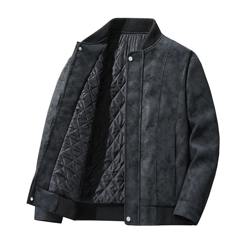 Quilted Faux Suede Bomber Jacket