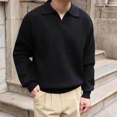 Textured Polo Collar Knit Sweater