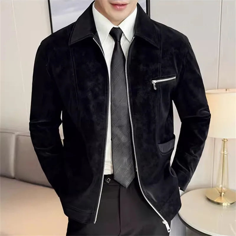Faux Suede Office Zip Jacket