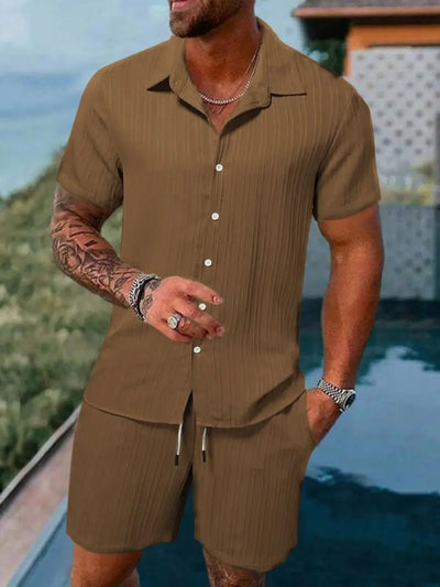 Button-Up Ribbed Shirt & Shorts Set